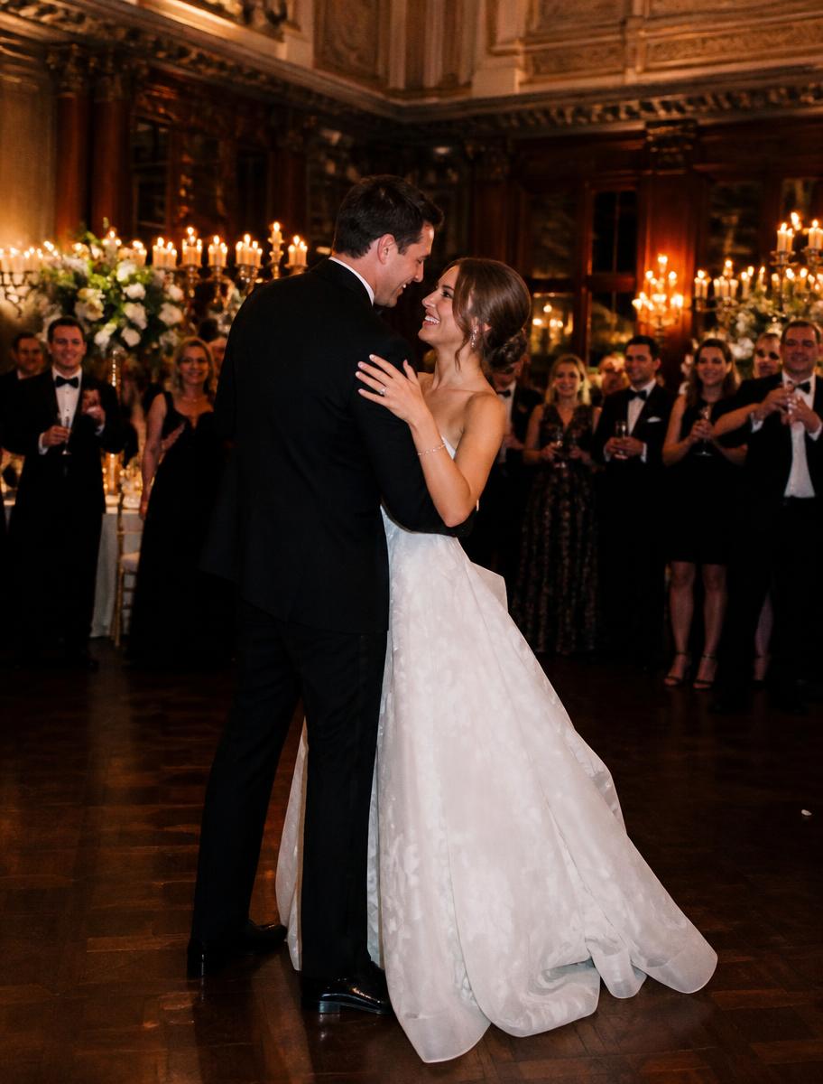 First dance at a black-tie manor house reception